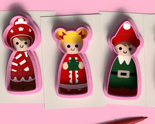 Christmas Peg doll Cookie Cutter Set | Christmas Cookies | 3 Piece Cookie Cutter Set