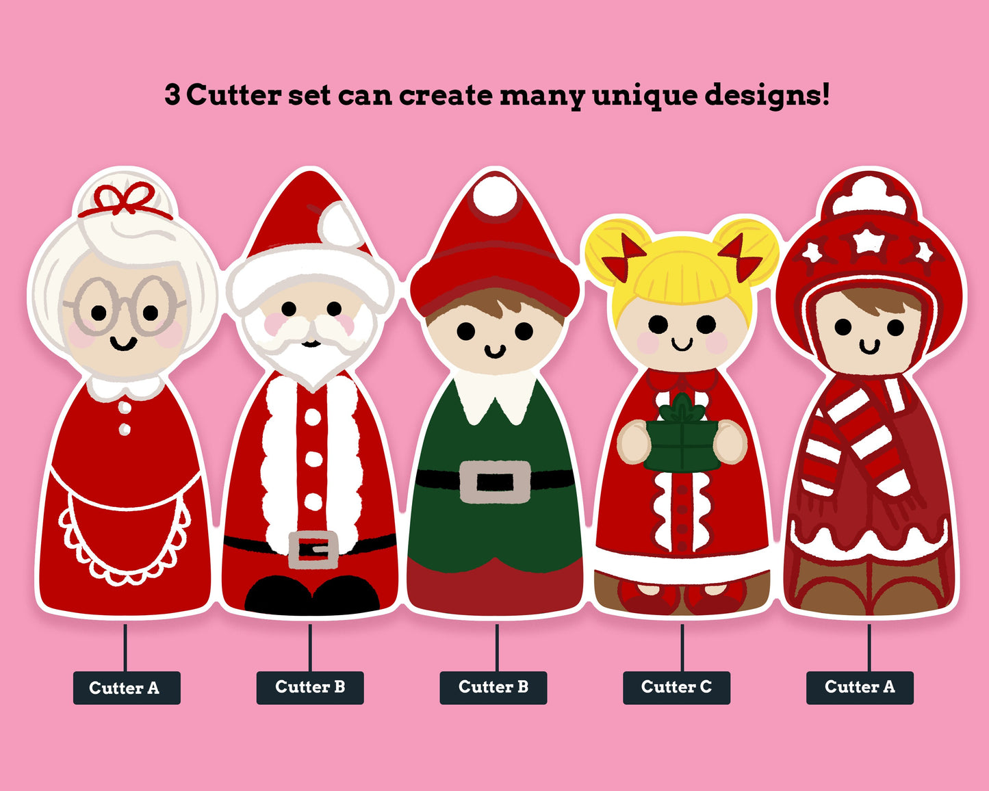 Christmas Peg doll Cookie Cutter Set | Christmas Cookies | 3 Piece Cookie Cutter Set