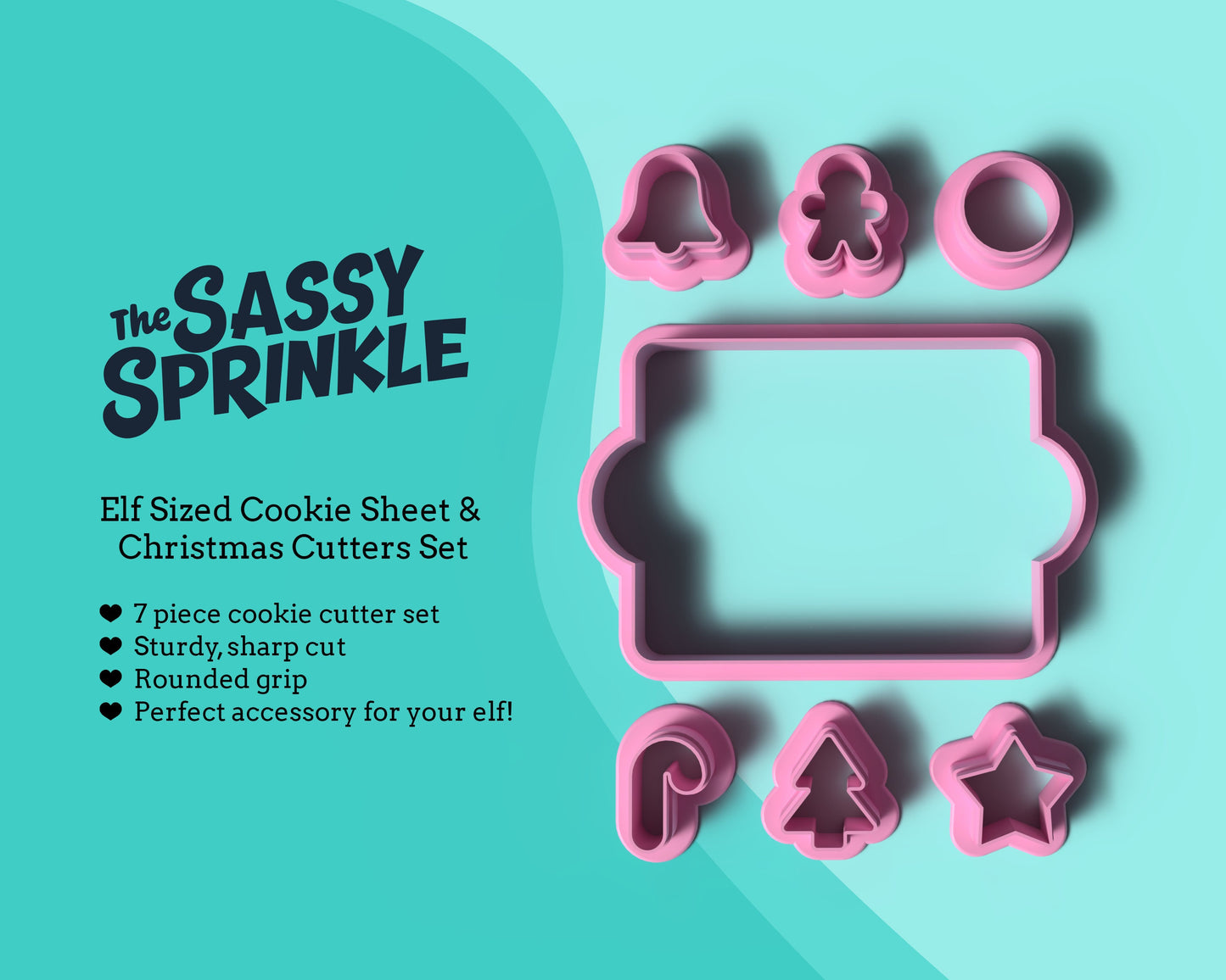 Elf Sized Mini Cookie Sheet & Mini Christmas Cutters Set | Doll Sized Cookie Cutters | Christmas Cookie Cutters