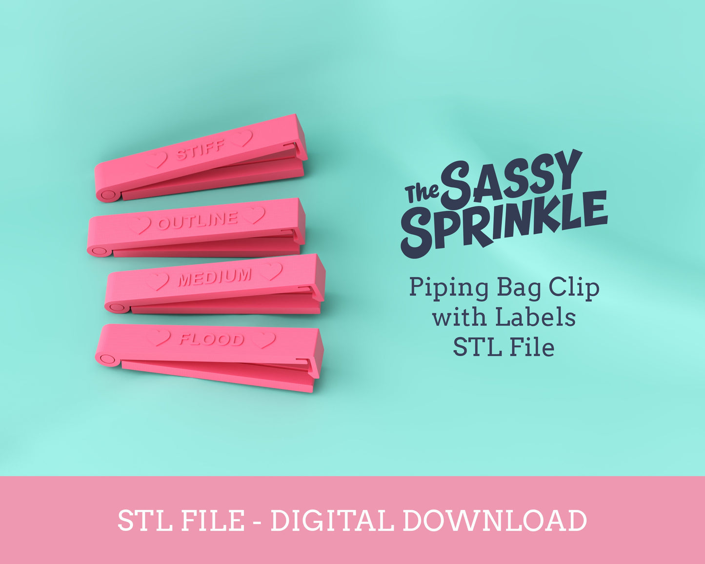 Piping Bag Clip with Labels STL File, Digital Download