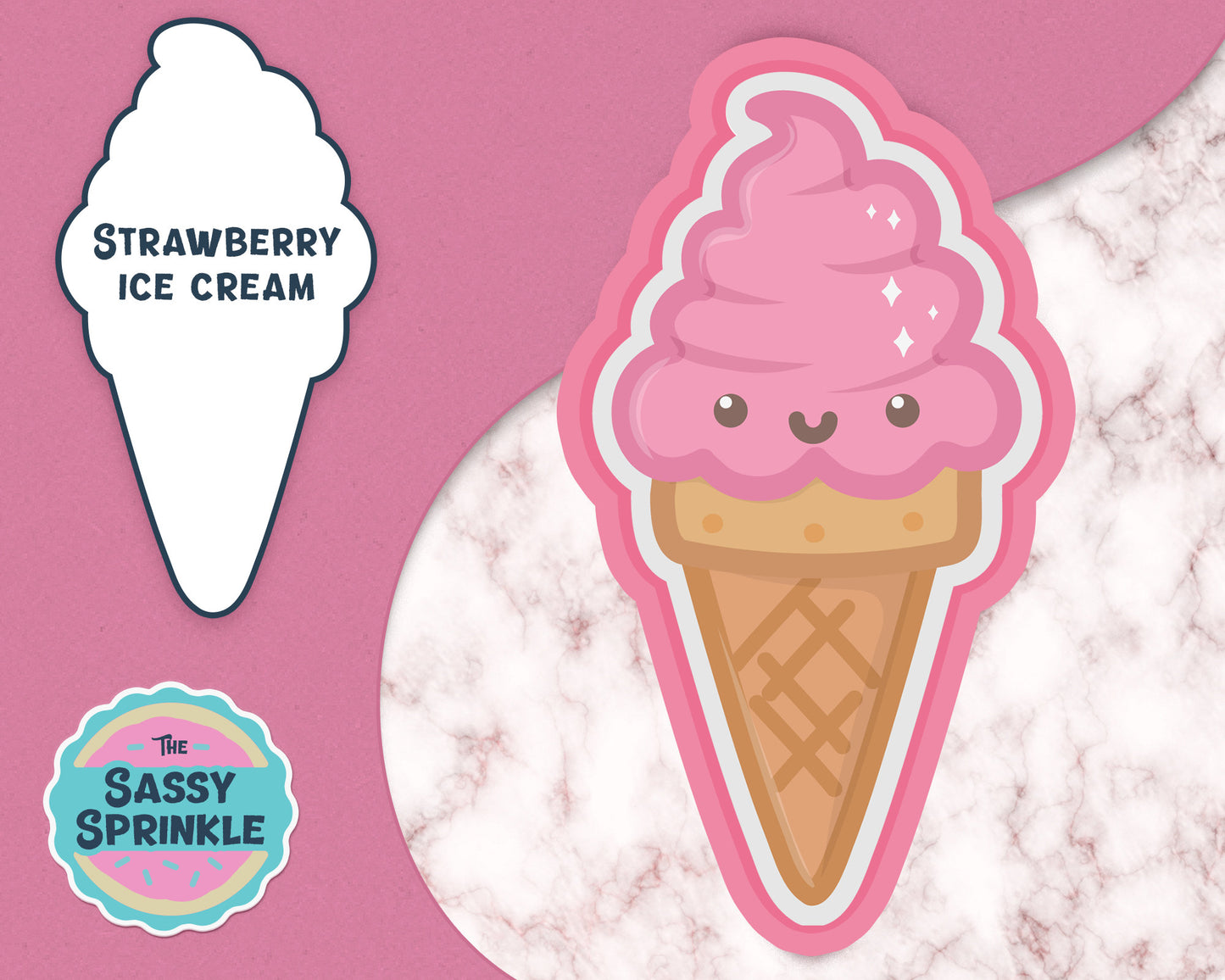 Ice Cream Cone Cookie Cutter, Strawberry Ice Cream Cookie, Kawaii Ice Cream
