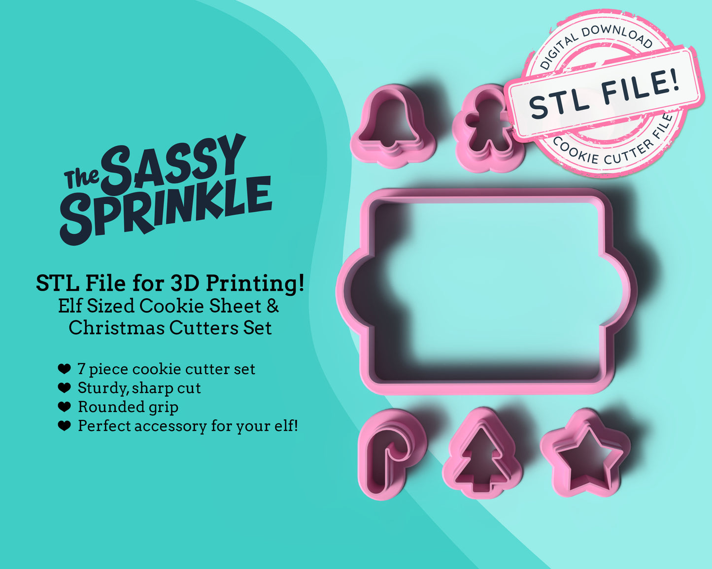 Elf Sized Mini Cookie Sheet & Mini Christmas Cutters Set STL File | Cookie Cutter STL File